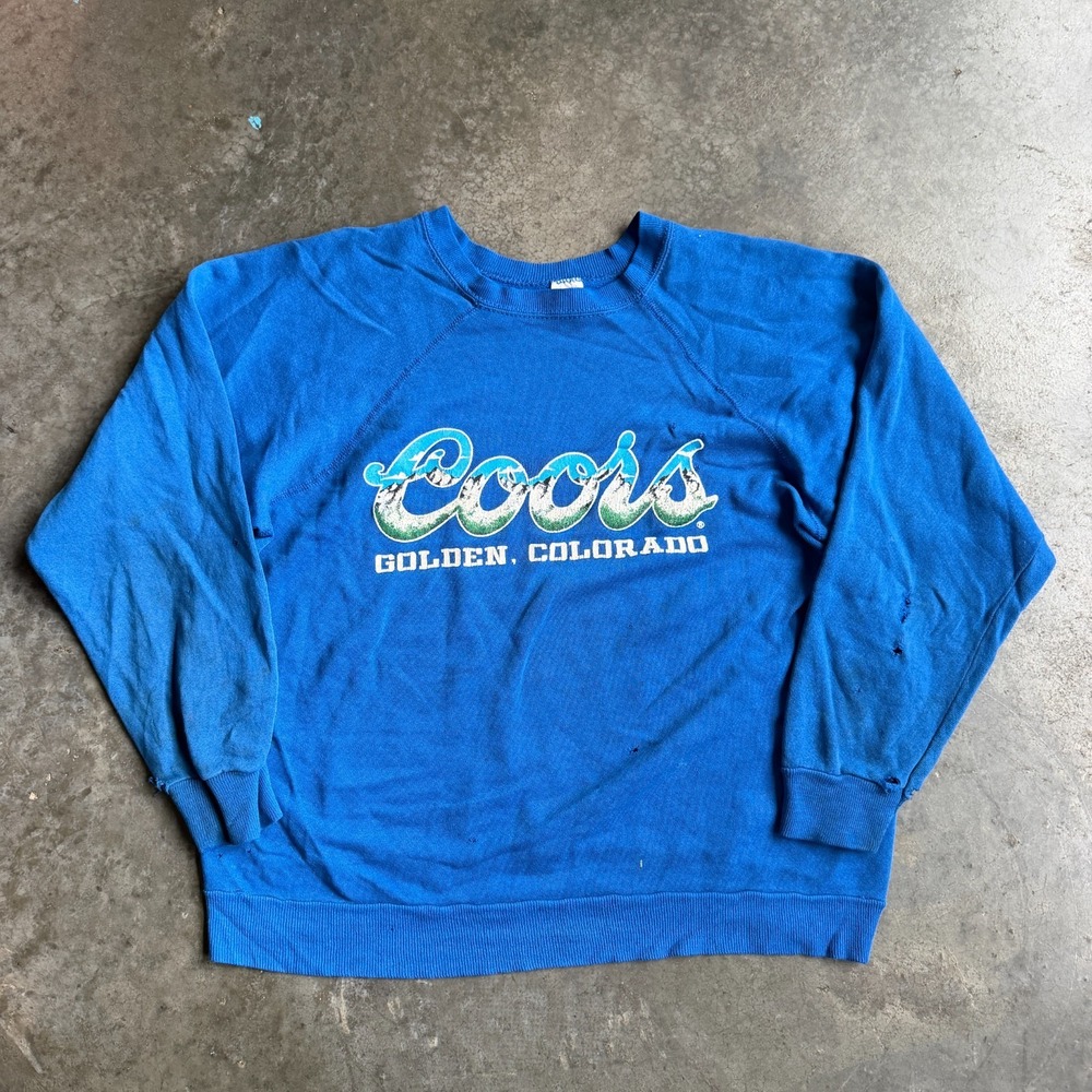 Vintage 80s Coors Golden Colorado Graphic Raglan Sweatshirt Distressed Mens L